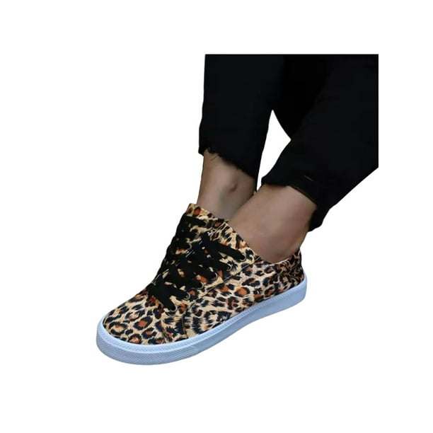 Womens Ladies Slip On Leopard Flat Trainers Plimsolls Sneakers Casual Shoes Size
